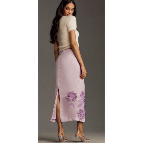Anthropologie x Maeve 3D Bloom Column Lavender Organza MIDI Pencil Skirt Size 8 - Picture 2 of 13